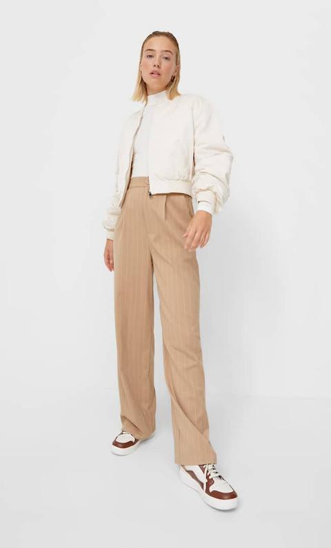 Stradivarius T-shirt Chaussette Col Montant À Manches Longues Ã‰cru M