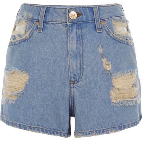 Blue Ripped Denim Shorts