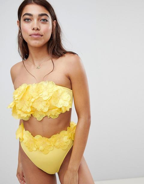 Braguitas De Bikini De Talle Y Pernera Altos Con Flores En 3d De Asos Design-amarillo