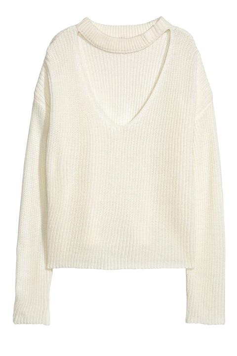 H & M - Jersey Con Cuello De Pico - Blanco