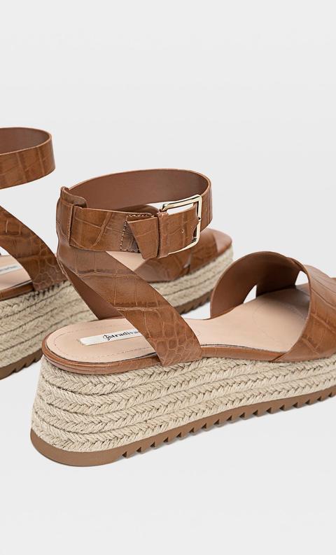 Mini Platform Espadrilles With Embossed Ankle Straps