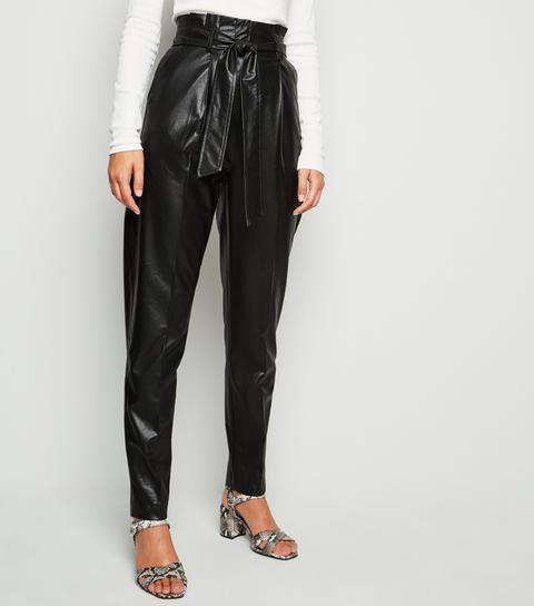 tall high waisted leather look trousers