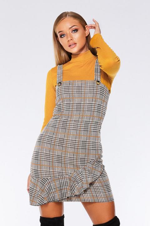 Black White And Mustard Button Detail Pinafore