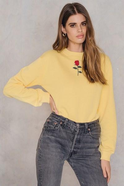 Na-kd Chest Rose Embroidery Sweater - Yellow