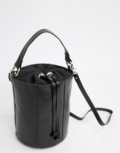 Asos Design - Borsa A Secchiello A Tracolla In Pelle - Nero