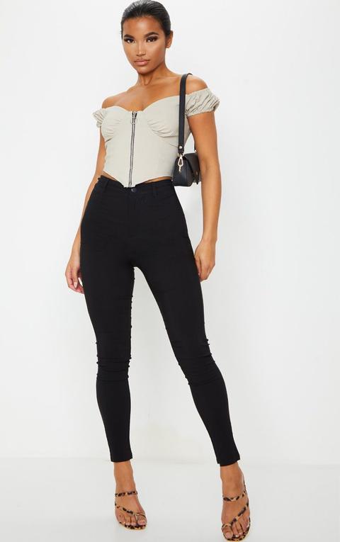 Black Popper High Waisted Stretch Trouser