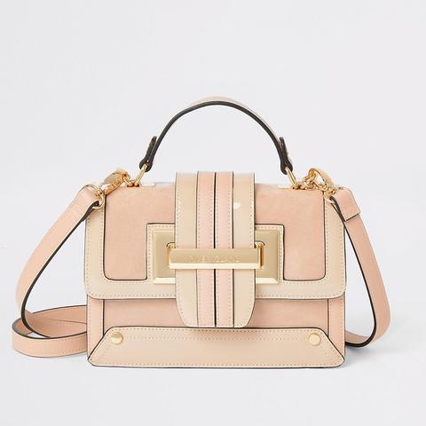 Beige Buckle Tote Cross Body Bag