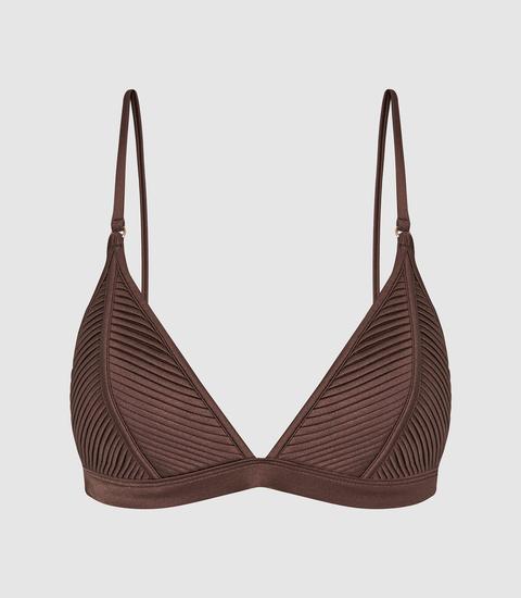 Reiss Raquel - Pleat Detail Bikini Top In Dark Brown