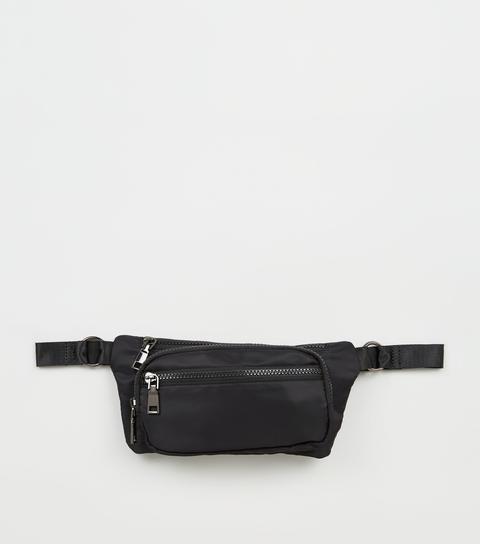 Black High Shine Zip Bumbag New Look