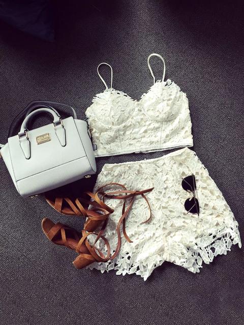 Lace Bralette Top And Shorts