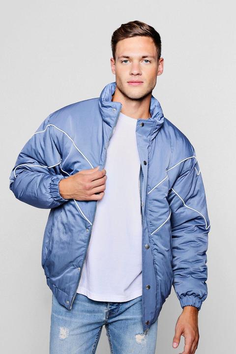 Chevron Piped Funnel Neck Puffer