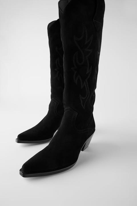 Split Suede Cowboy-heel Boots