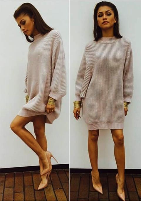 Pink Plain Round Neck Long Sleeve Pullover Sweater