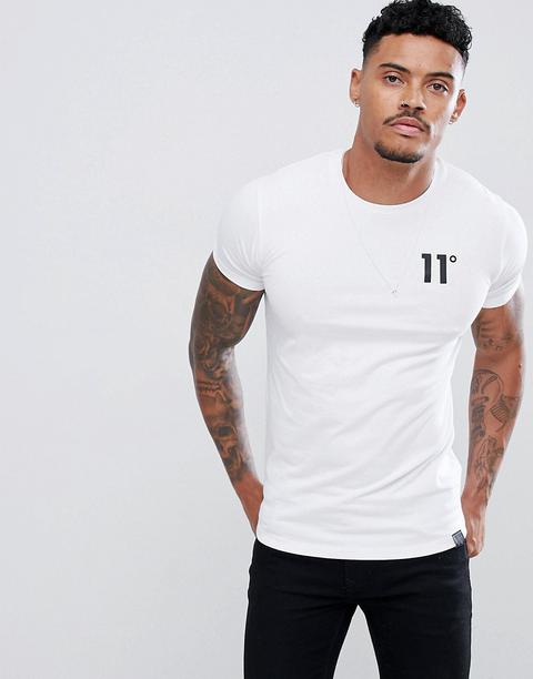 11 Degrees - T-shirt Attillata Bianca Con Logo - Bianco