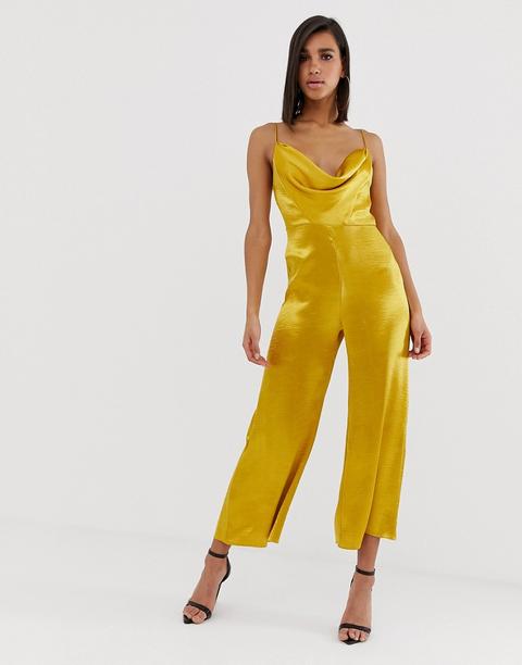 Asos Design - Tuta Jumpsuit In Raso Con Scollo Ad Anello - Giallo from ASOS  on 21 Buttons