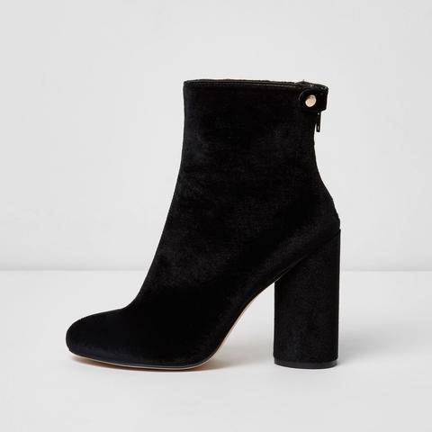 Black Faux Suede Block Heel Ankle Boots