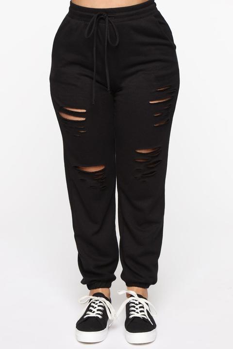 Casual Lover Distressed Jogger - Black