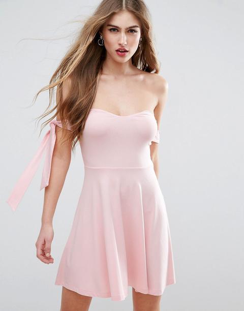 Minivestido Skater Bardot Con Lazo De Asos