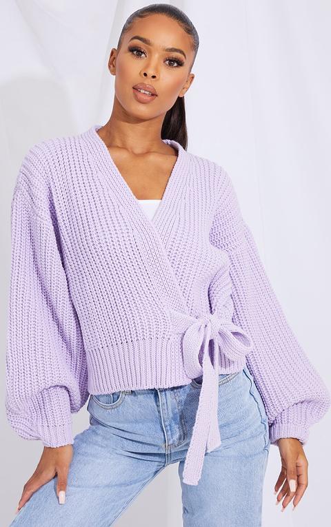 Lilac Chunky Tie Waist Belted Cardigan