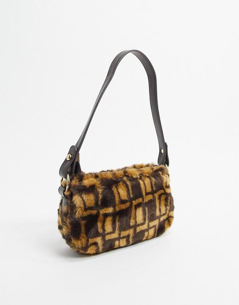 Asos Design 90s Shoulder Bag In Monogram Fur-multi