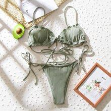 Bañador Bikini Con Cordón Lateral Ribete En Forma De Lechuga