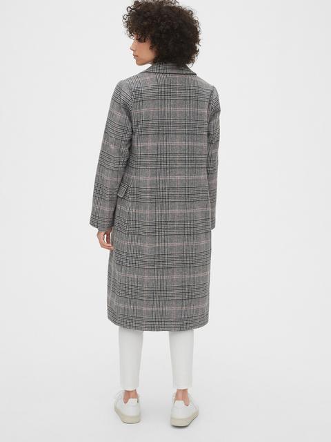 grey plaid wool coat
