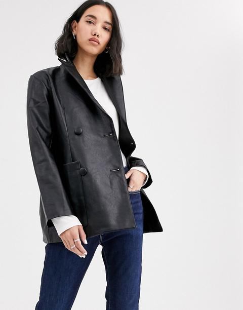 Native Youth Double Breasted Blazer In Faux Leather Co-ord-black