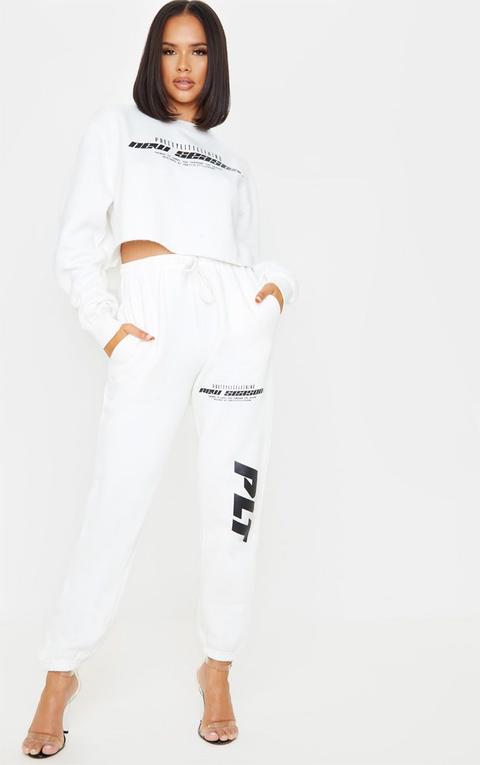 Prettylittlething Cream New Season Slogan Jogger