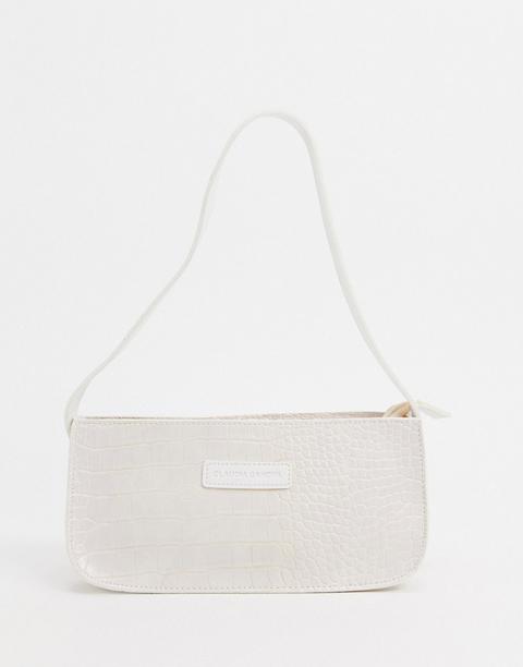 Bolso Baguette De Hombro Blanco De Efecto Cocodrilo De Claudia Canova