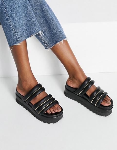 Mules Negras Acolchadas Con Plataforma Plana Thea De Asos Design-negro