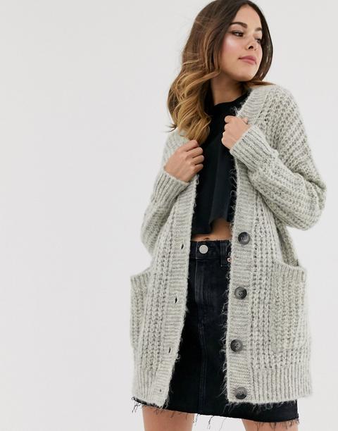 Asos Design - Cardigan Oversize Lavorato A Coste Con Bottoni - Grigio