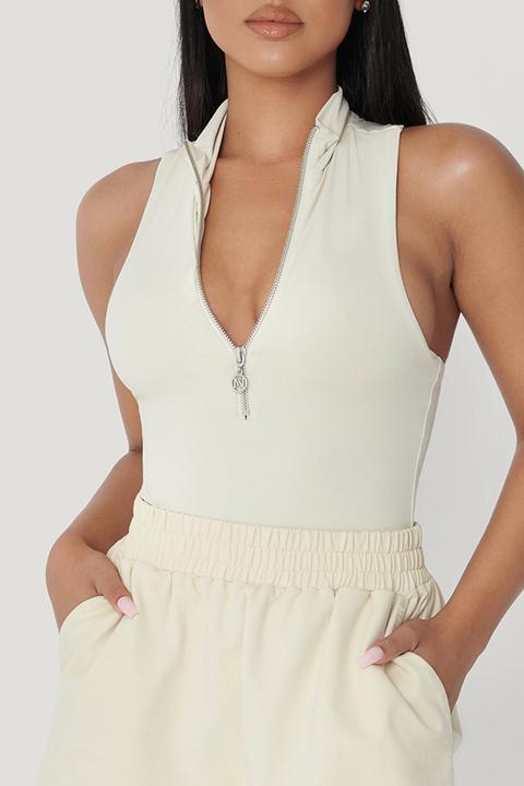 sleeveless high neck zip bodysuit