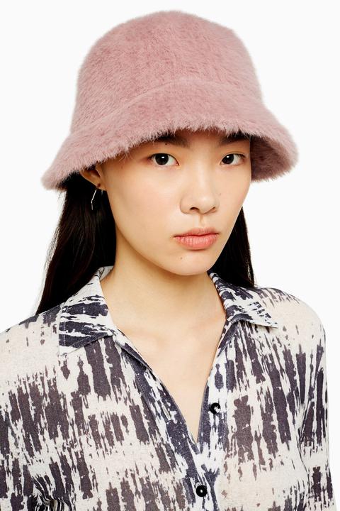 pink fluffy bucket hat