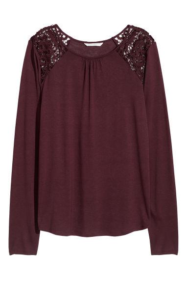 H & M - Top A Maniche Lunghe Con Pizzo - Rosso
