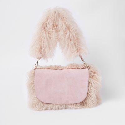 Light Pink Faux Mongolian Shoulder Bag