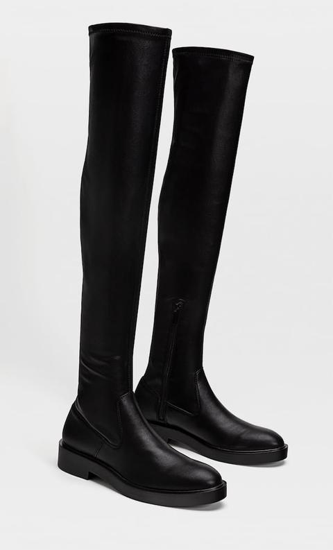Stradivarius Bottes Hautes Plates Noires Noir 36