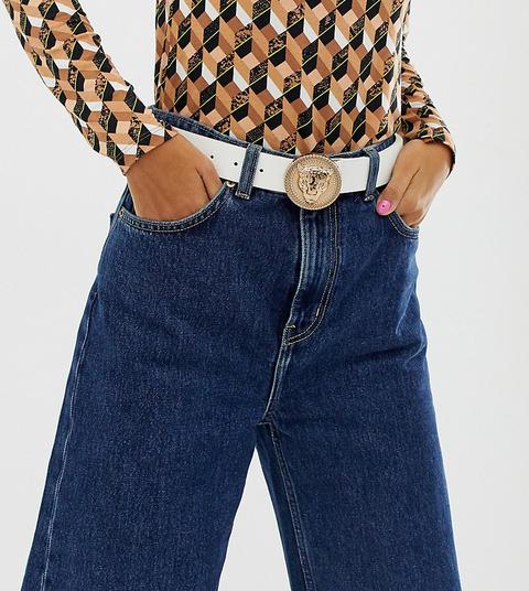 River Island - Cintura Bianca Con Fibbia Oro - Bianco