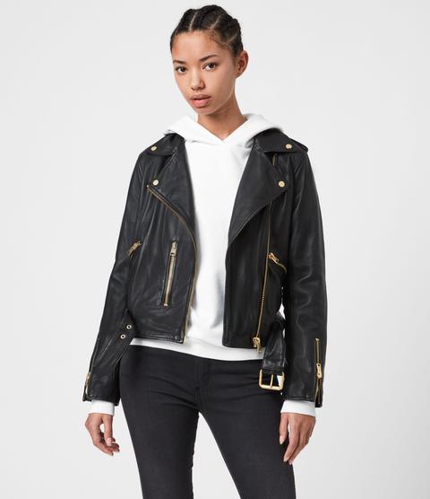 Allsaints Womens Balfern Leather Biker Jacket, Black, Size: 8