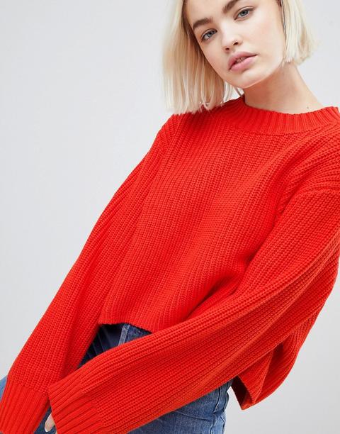 Weekday - Maglione Corto A Coste Larghe - Rosso