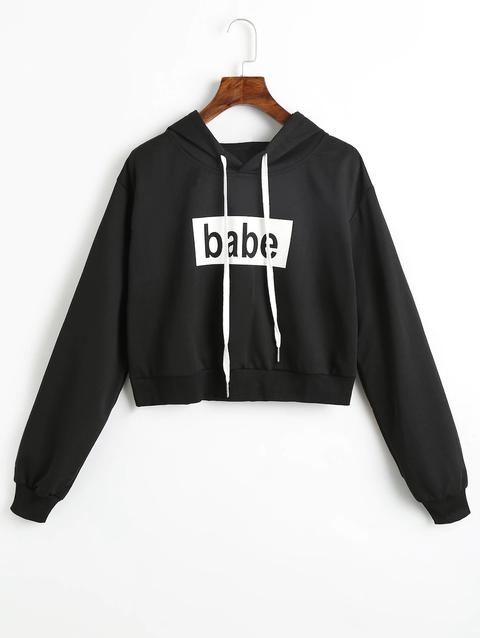 Felpa Corta Con Cappuccio Con Grafica Babe Black