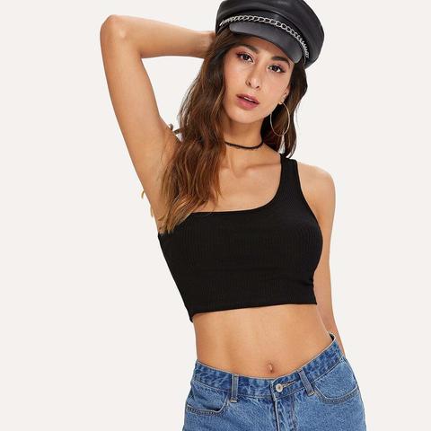 One Shoulder Solid Crop Top