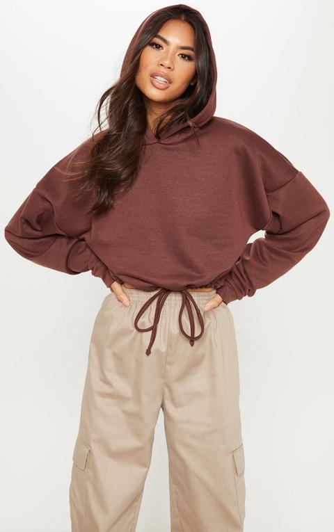 Chocolate Drawstring Sweat Crop Hoodie