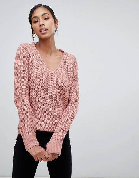 Brave Soul - Cardigan Corto In Maglia Con Scollo A V E Risvolti Sui Polsini - Rosa