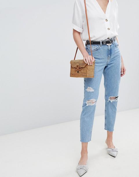 New Look - Mom Jeans Strappati - Blu