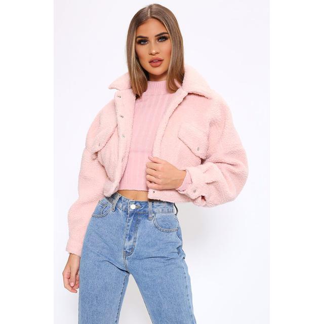 baby pink cropped denim jacket