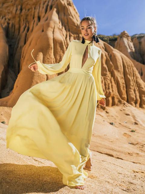 Yellow Sleeved Maxi Dress