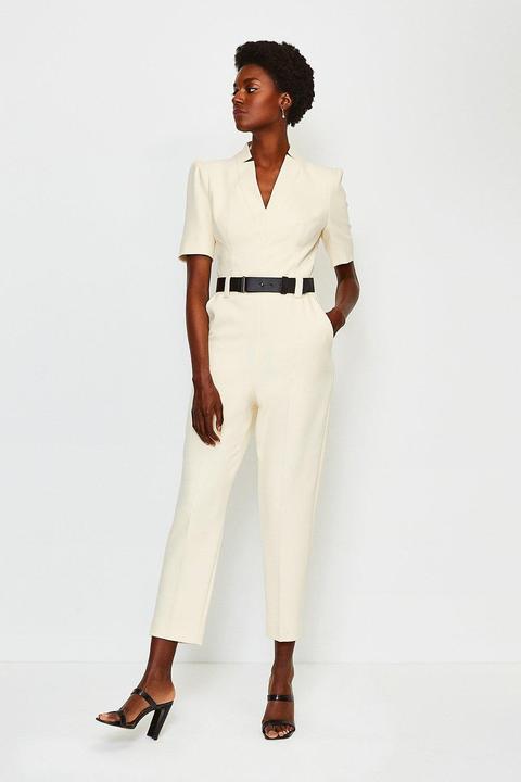Karen Millen Forever Belted Jumpsuit -, Cream