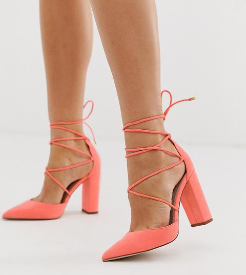 Zapatos De Tacón Cuadrado Y Alto En Rosa Neón Power Trip De Asos Design Wide Fit