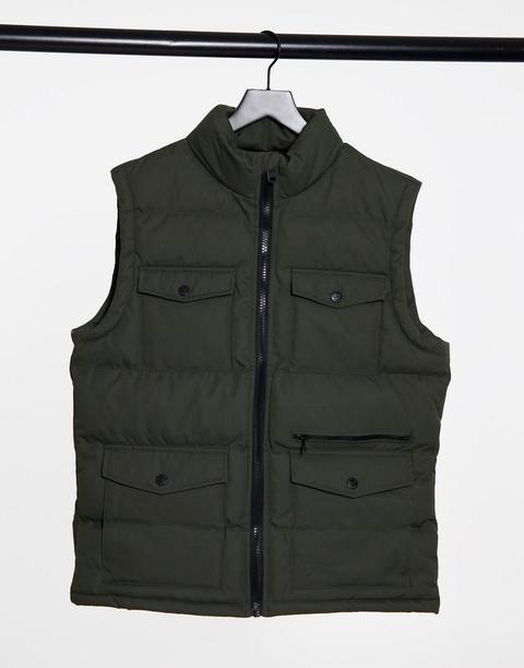 Threadbare Carver Gilet In Khaki-green