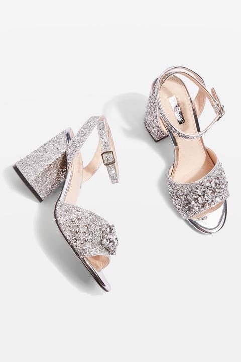 Womens Razzle Glitter Block Heel Sandals - Silver, Silver